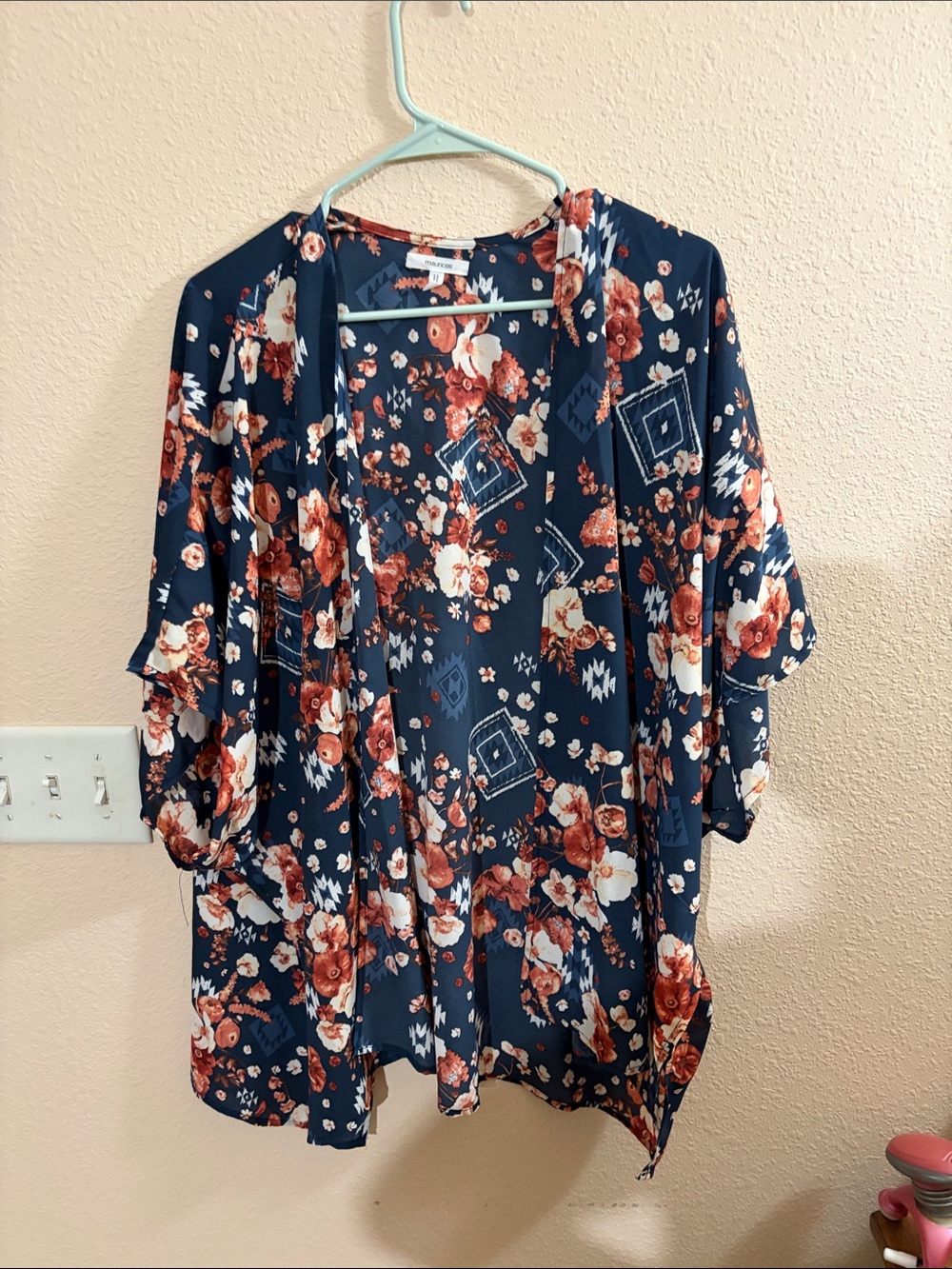Floral Navy Open-Front Kimono Cardigan